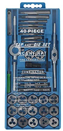40 Pièces Coffret de Tarauds et Filières,M3-M12, Acier au Carbone, Kit Complet avec Mallette de Transport, Outils de Filetage et Taraudage Métrique