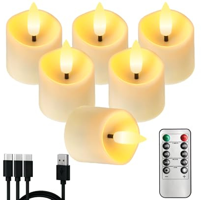 YTRUSTIX Rechargeable Tea Lights Candles,6Pcs USB Rechargeable Flickering Flameless Tealight Candles Battery Operated with Timer Remote for Home Decor, Table and Valentines Decor