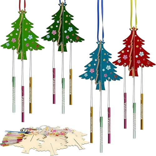 YUPZAR 8 Pièces Bricolage Enfant Set,Carillons éoliens en Bois sur le Thème de Noël,Décoration Idéale pour la Maison