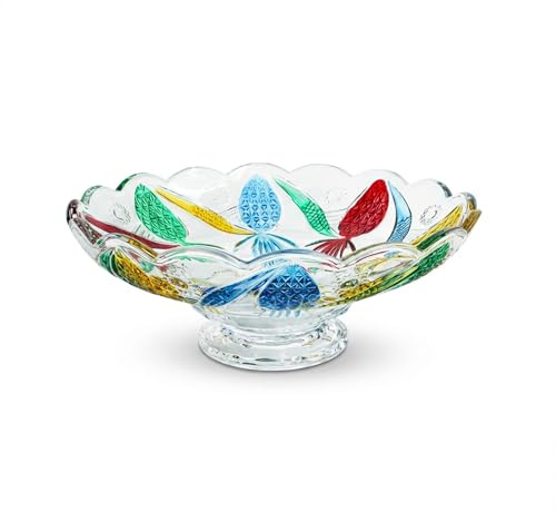 Puremagics Cuenco grande pintado a mano con forma de piña colorida de cristal, cuenco decorativo con base ovalada - 28 CM