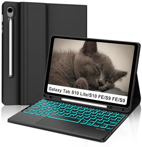 IVEOPPE Keyboard Case for Galaxy Tab S10 lite 10.9 inch 2025 | Case with Keyboard for Samsung Tab S10 Lite/ S10 FE 10.9, S9 FE 10.9, S9 11 7 Color Backlight with Touchpad, Black