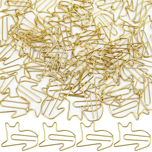 luckaide Büroklammern Katze, 50 Stück Büroklammern Motiv Gold Groß Büroklammer Katzenform Büroklammern Metall Klammern Paper Clips Katze Papierklammern Kreative Lesezeichen Für Büro Zuhause