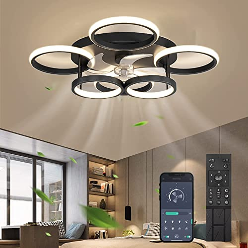 Deckenventilator Mit Beleuchtung,led Deckenleuchte Mit Ventilator Fernbedienung Und APP Leise,66W Dimmbare Deckenlampe Timer Lampe Mit Ventilator Für Schlafzimmer Wohnzimmer Esszimmer Licht,65x65cm
