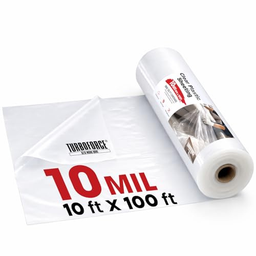 10' x100' 10 Mil Heavy Duty Clear Plastic Sheeting, UV Resistant Tear-Proof for Greenhouse, Construction, Painting, Farm & Floor Protection, Polyethylene Sheeting, Clear
