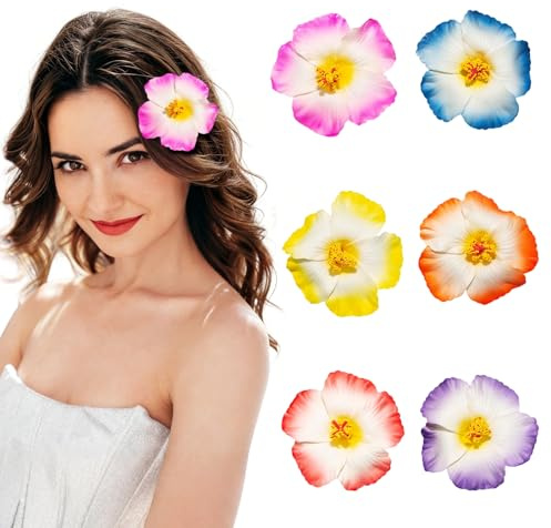 Horquillas Hawaianas para el Pelo con Flores, 6pcs Pinza de Pelo de Plumeria Hibisco, Clips dePelo de Flor Hawaianas, Bohemio, Ideal para Chicas en la Playa, Vacaciones y Bodas(Hibisco Degradado)