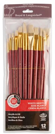Royal & Langnickel RSET-9320 - Firm White Bristle 12-teiliges Borstenpinsel Set gemischt mit langem Griff