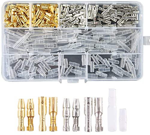 Glarks 240Stk 3,9 mm Messing Männlich und Weiblich Rundsteckverbinder Drahtsteckverbinder Block mit Isolierhülsen für Auto LKW Motorrad Fahrrad