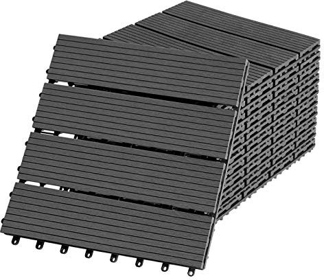 UISEBRT 11x Terrassenfliesen WPC 30x30cm - Balkonfliesen Garten klick Fliese in Holz Optik Optik Bodenbelag mit Drainage (11 Stück 30x30cm - 1m², Anthrazit)