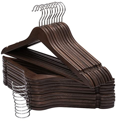 ELONG HOME Solid Wooden Hangers 20 Pack, Wood Suit Hangers with Extra Smooth Finish, Precisely Cut Notches and Chrome Swivel Hook, Wooden Clothes Hangers for Shirt Coat Jacket Dress