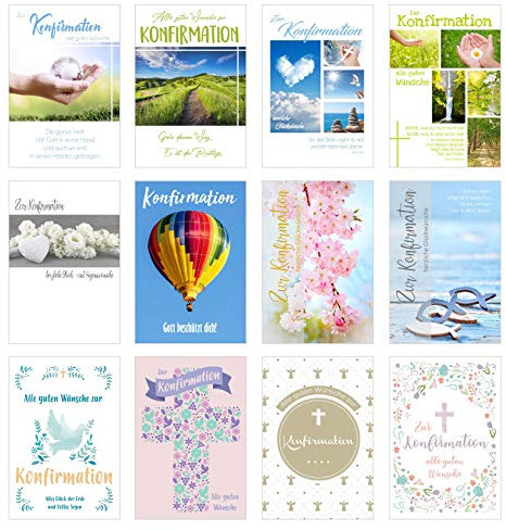 Edition Seidel Set 12 Premium Konfirmationskarten mit Umschlag (Doppelkarten/Klappkarten mit Briefumschlag) Karte Postkarte Konfirmation