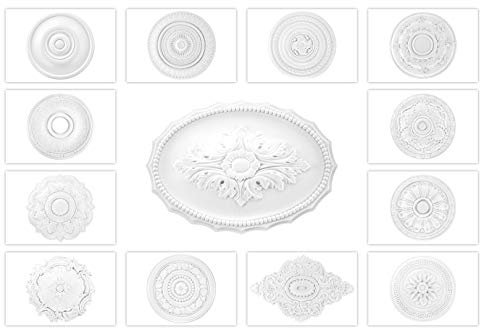 GRAND DECOR Stuckrosette aus PU hartschaum - Deckenrosette weiß, Zierelement, Stuck (R147, Ø 46cm) Wanddekoration Schlafzimmer Rosette rund