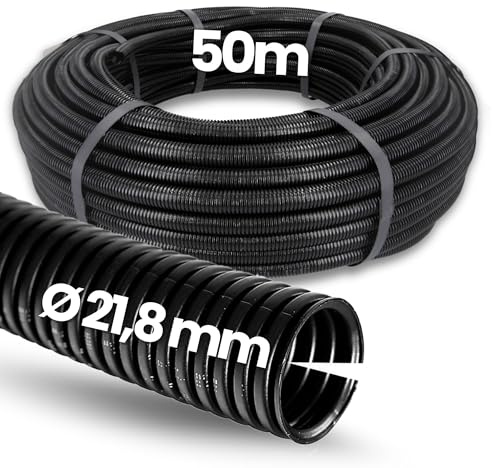 Kalitec 50m Wellrohr Geschlitzt NW 22 - Marderschutz & Kabelschutzrohr | Offener Wellschlauch aus Polypropylen, UV-beständig und schwer entflammbar, AD 25,5 mm & ID 21,8 mm, Schwarz