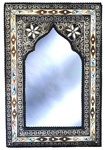 Generisch Orientalischer Spiegel 60 x 40 cm Wandspiegel aus Vollholz und mit Edel Metall Maychort verziert | Orientalische Vintage Garderobenspiegel