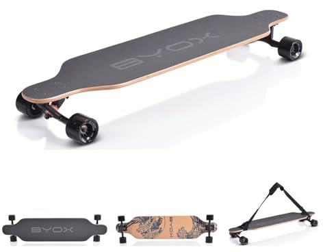 Byox Kinder Skateboard Longboard 41 Zoll, PU Rollen, ABEC-11, Gurt, bis 100 kg schwarz
