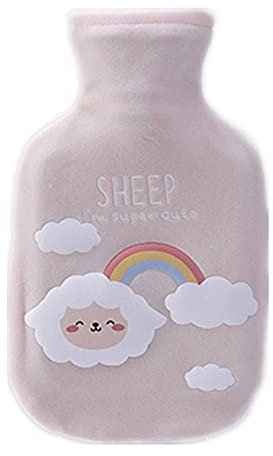 Uteruik Wärmflasche aus Naturkautschuk mit Schaf-Aufdruck, weicher Fleece-Bezug, 350 ml (#C)