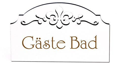Gäste Bad Türschild Schild Holz selbstklebend Ornamente Vintage Badtür Deko 15,5 x 9,5 cm | Dekolando