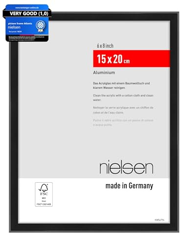 nielsen Aluminium Bilderrahmen Atlanta, 15 x 20 cm, Schwarz | Aluminium Fotorahmen im Hoch- & Querformat zum Auftstellen Schwarz matt bruchsicheres Kunstglas
