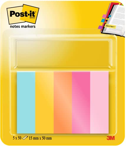 Post-it Brand Post-it Notes markörer, strandsida färgkollektion, 15 mm x 50 mm, 50 ark/dyna, 5 dynor/pack, flerfärgad