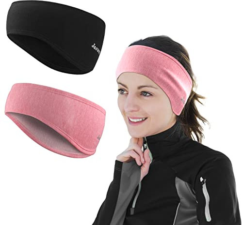 Stirnband Damen Sport Ohrenschutz für Damen und Herren - Winter/Frühling/Herbst Sport Haarband Elastisch Ohrenwärmer Kopfband für Jogging Laufen Wandern Fahrrad - 2er Set (Schwarz+Rosa)