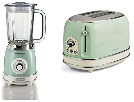 Ariete 583 Frullatore Vntage, Stile Retrò, 1000 W, Capacità 1,5 L, 4 lame in acciaio inox, 4 velocità, Funzone tritaghiaccio, Verde & 155 Forno Vintage, Stile retrò, 810 W
