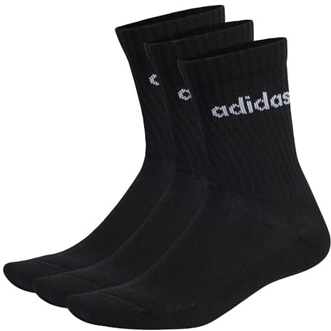 adidas Unisex - Vuxen Linear Crew Cushioned 3 Pairs Tubsockor, Black/White, M