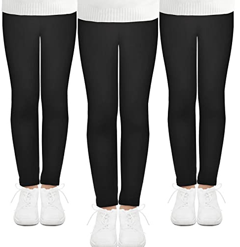JOCMIC 3 Pack Girls Leggings Full Length Toddler Stretchy Tights Pants Black, 7-8 Years, Tag 130