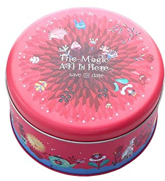DOTBUY-SHOP Scatola Latta Contenitore Biscotti Scatola di Latta Scatola Metallo con Copertura Scatola Rotondo Vintage per Conservare tè, Biscotti, Regali (2 Pezzi,Alice Rossa)