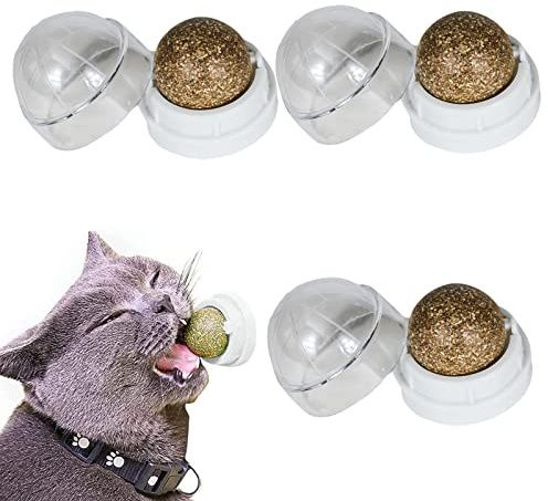 HREDZEO Kattmynta bollar leksak för katter, 3 st kattmynta väggboll kattmynta slickande boll katt mint boll roterbar slickgodis leksaker för katter tänder rengöring interaktiv leksak