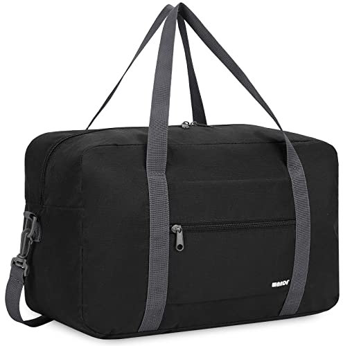 Ryanair Handgepäck 40x20x25cm Handgepäck Tasche für Flugzeug Reisetasche Klein Faltbare Sporttasche Weekender Handgepäck Koffer für Herren und Damen von WANDF (Schwarz 20L mit Schultergurt)