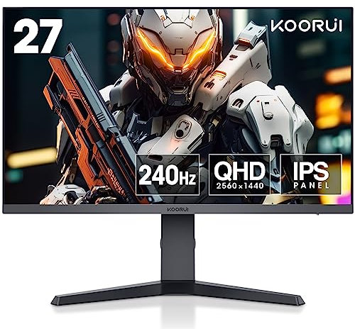 KOORUI 27 Inch Gaming Monitor, 240Hz, QHD 1440P, IPS, 1ms, HDR 400, Adaptive Sync, Eye Care, HDMI/DP, VESA Compatible 27E3QK