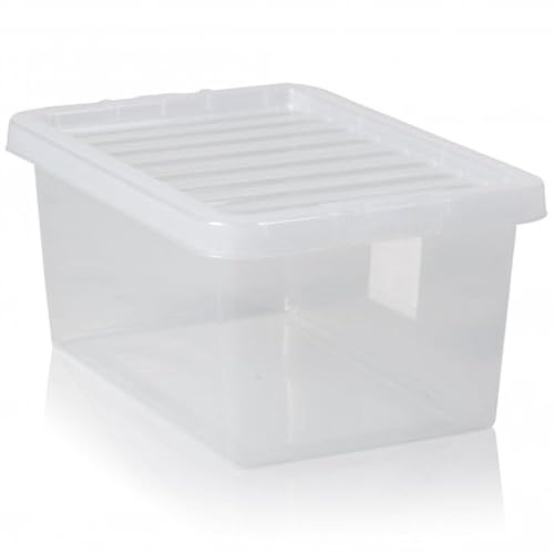 Checkmart PACK OF 2 Medium Storage Box with Lid Strong Plastic Stackable Nestable Container Home Office Clear (7 Litre)