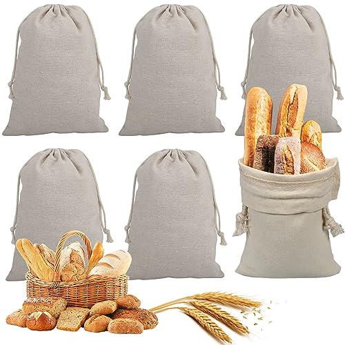 6 sacchetti per pane fatto in casa, riutilizzabili, in tessuto di lino, per conservare lievito naturale e pane fatto in casa, sacchetti per pane con coulisse, per conservare alimenti, per panetteria,