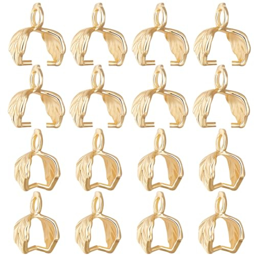 Beebeecraft 1 Box 50 Stück Eispickel-Klemmbügel 18 Karat Vergoldetes Messing Blatt-Anhänger Klemmbügel-Verbindungsstück Mit Schlaufe Für Die Schmuckherstellung Schnallen-Anhänger