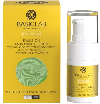 BasicLab Dermocosmetics BasicLab Emulsion Gesichtsserum mit Vitamin C | 15 ml | Für trockene Haut und Mischhaut Revitalisiert und nährt die Haut Die Haut erscheint strahlender, glatter und fester.