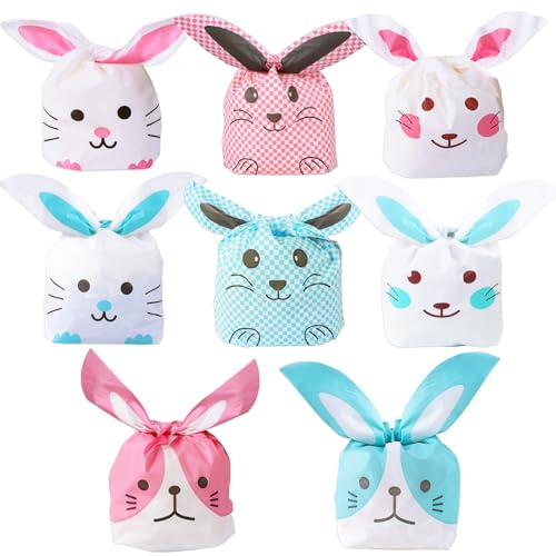 32 Stück 8 Motive Geschenktüten Ostern Süßigkeiten Tüten Hasen Ohren Geburtstag Geschenksackerl für Kindergeburtstag Mitgebsel Kinder Party Weihnachten Candy Bag Geschenkbeutel Partytüten
