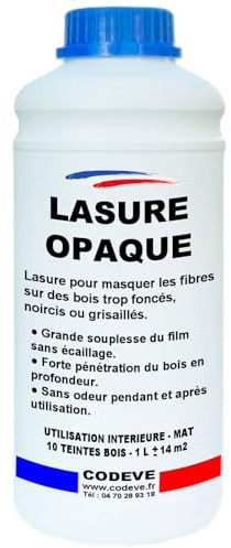 Lasure Opaque - Codeve Bois/Merisier - 1L - Intérieur - Pour Masquer Les Veines D'un Bois Trop Foncé, Grisé, Noirci Ou Taché.