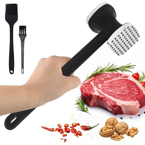Fleischklopfer, Metall Fleischhammer, Schnitzelklopfer, Humanisierter Rutschfester Griff & Robust und Langlebig, Praktisches Küchenwerkzeug für Steak/Huhn/Schweinefleisch/Rippchen/Geflügel (Schwarz)