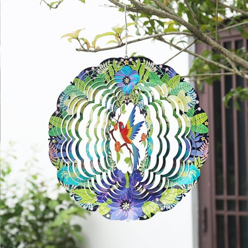 Moulins à Vent Suspendus en Forme de Colibri pour l'extérieur, Cadeaux pour Femmes, Maman, Grand-mère, épouse, 27,9 cm en Acier Inoxydable, décoration de Jardin, décorations extérieures,Hummingbird