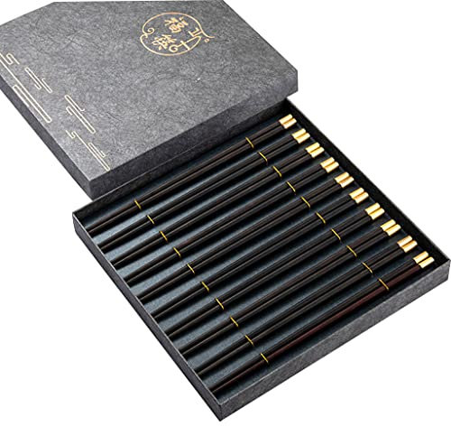 Set regalo di bacchette riutilizzabili in legno con custodia, bacchette giapponesi, bacchette cinesi di lusso in legno naturale, bacchette per sushi antiscivolo, bacchette lavabili in lavastovigl