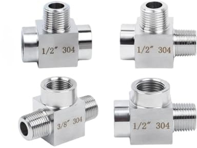 AQXYWQLL 1/8 1/4 3/8 1/2 BSP NPT Female Male Tee 3 Ways 304 Stainless Steel Pipe Fitting Connector Splitter Block High Pressure(BSP,Female-Female-Female_3/8)
