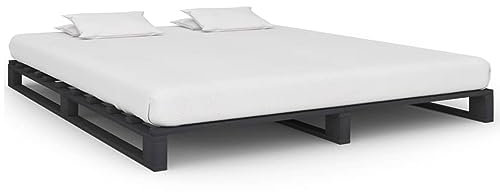 Sufrk Palettenbett Bettgestell Bett Holz Betten Paletten Bett Massivholzbett Grau Massivholz Kiefer 160×200 cm