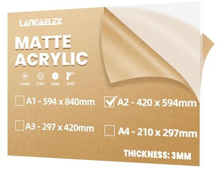 Langaelex Foglio Acrilico Ghiacciato Trasparente 3 mm, Lastre Acrilica Opaca A2 (420 x 594 mm) per Taglio Laser, Insegna di Benvenuto Matrimonio, Sostituzione Vetri