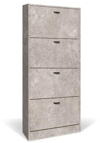 eacommerce Scarpiera in Legno Mobiletto Scaffale Organizer Scarpe Doppio Scomparto Slim (Cemento, 4 Ante - 63x24x150H cm)