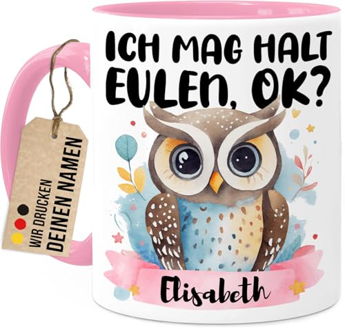 Tassenliebling® - Eulen Tasse 'Ich Mag Halt Eulen, Ok?' - Rosa - Geschenk für Eulenliebhaber - Beidseitiger Druck - Tierliebhaber - Lustige Keramiktasse 330ml