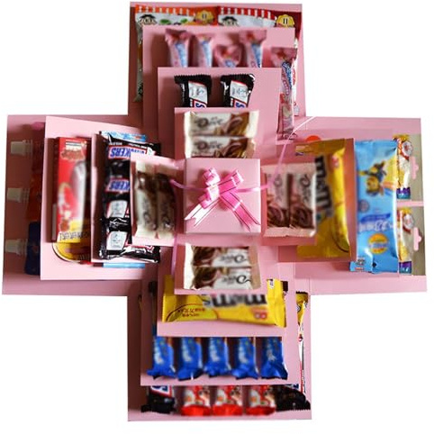 Xafrstyu 5-Schicht Kreative Explosionsbox mit Schleife, DIY Überraschungsbox für Geburtstage, Jubiläen, Valentinstag, Einzigartiges handgemachtes Geschenk (Pink)