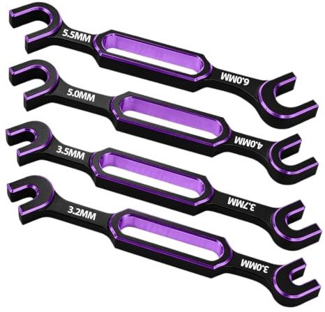 RC Car Turnbuckle Wrenches 3.0/3.2/3.5/3.7/4.0/5.0/5.5/6.0mm, 4PCS Purple | Aluminum RC Wrench Set Turnbuckle Nut Ball Joint Bolt Remover RC Repair Tool for RC Car Crawler Boat RC Drone Upgrade