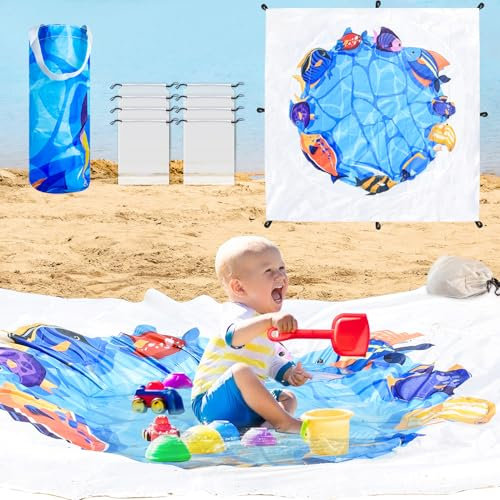 1Pc Beach Pool, 2X2m Portable Pool Blue Beach Mat Paddling with Printed Storage Bag