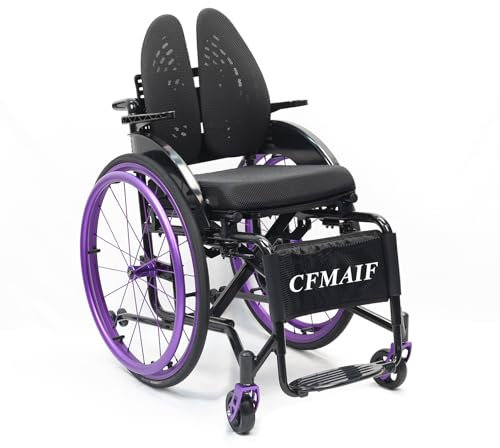CFMAIF Faltrollstuhl aus Aluminium, Transportrollstühle Faltbar Leicht für Erwachsene, Feste Armlehnen und klappbare Fußstützen (38cm/14.9in seat,Purple)