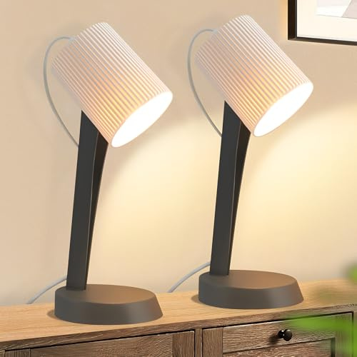 meoaow Nachttischlampe Wohnzimmer Tischlampe mit Kabel - Tischleuchte 2er Set Kleine E14 Lampe Dunkelgrau Tischlampen Moderne Landhausstil für Esstisch Schlafzimmer - Ohne Leuchtmittel