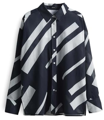 OPUS Damen Langarmbluse | Leichte Hemdbluse FENLO Stripe aus BCI Cotton Coal Blue, 40